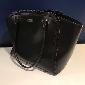 Kate Spade scalloped trim black leather tote